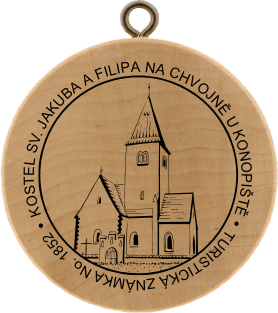 Turistická známka č. 1852 - Kostel sv. Jakuba a Filipa na Chvojně u Konopiště