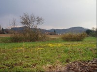 jarní pohled od Dolin na Ostružnou (vlevo) a Kabátici (vpravo)